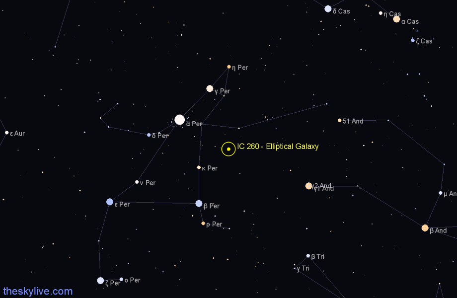 Finder chart IC 260 - Elliptical Galaxy in Perseus star