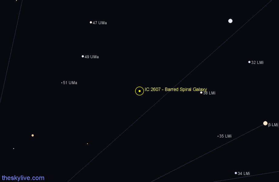 Finder chart IC 2607 - Barred Spiral Galaxy in Leo Minor star
