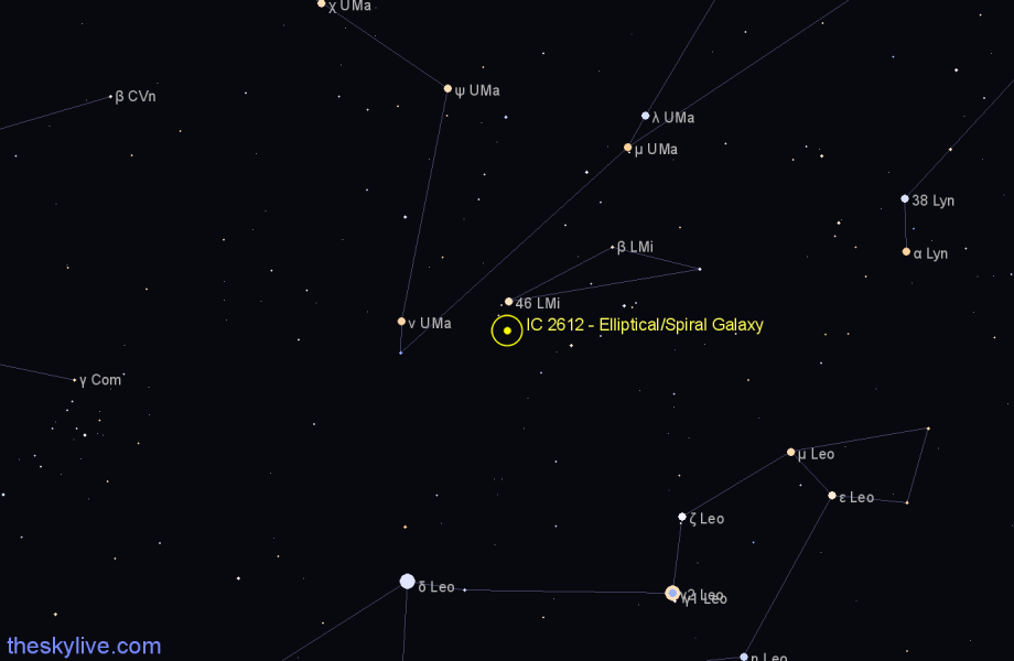 Finder chart IC 2612 - Elliptical/Spiral Galaxy in Leo Minor star