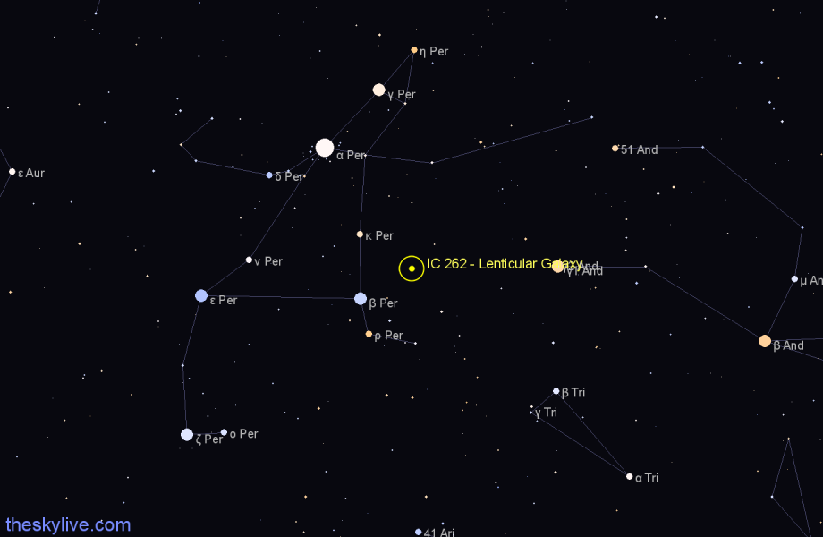 Finder chart IC 262 - Lenticular Galaxy in Perseus star