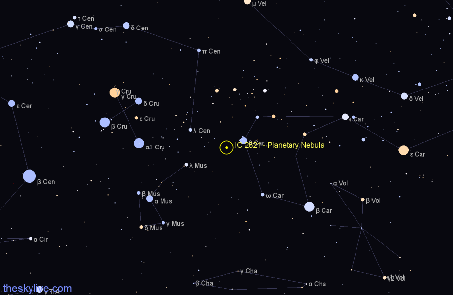Finder chart IC 2621 - Planetary Nebula in Carina star