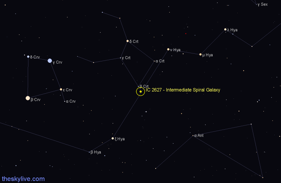 Finder chart IC 2627 - Intermediate Spiral Galaxy in Crater star