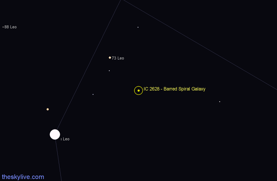 Finder chart IC 2628 - Barred Spiral Galaxy in Leo star