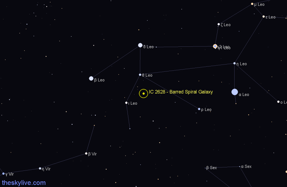 Finder chart IC 2628 - Barred Spiral Galaxy in Leo star