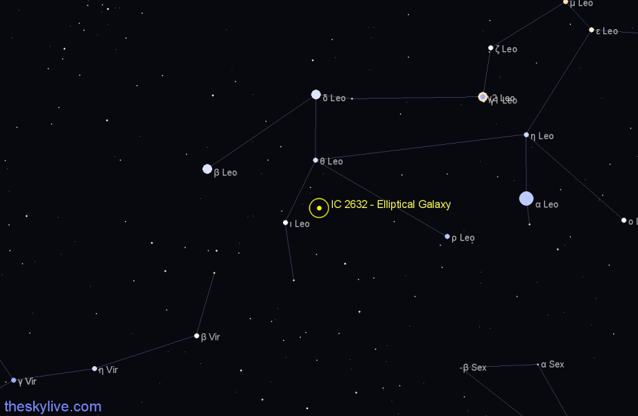 Finder chart IC 2632 - Elliptical Galaxy in Leo star