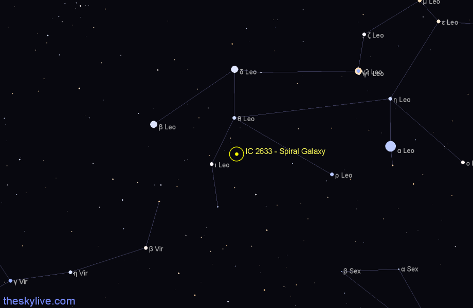 Finder chart IC 2633 - Spiral Galaxy in Leo star