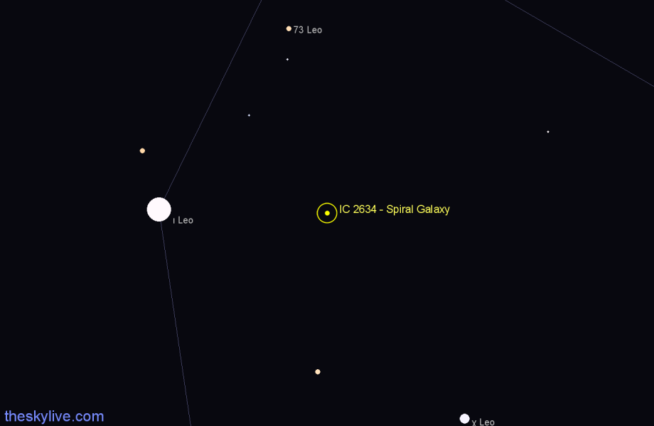 Finder chart IC 2634 - Spiral Galaxy in Leo star