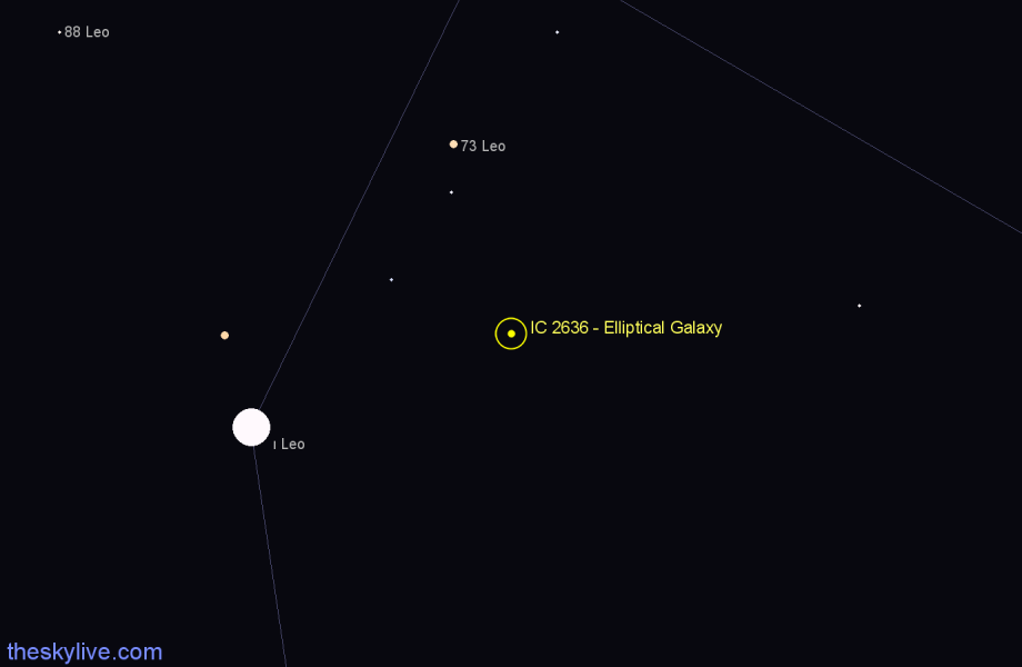 Finder chart IC 2636 - Elliptical Galaxy in Leo star