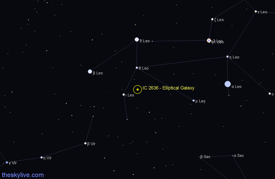 Finder chart IC 2636 - Elliptical Galaxy in Leo star