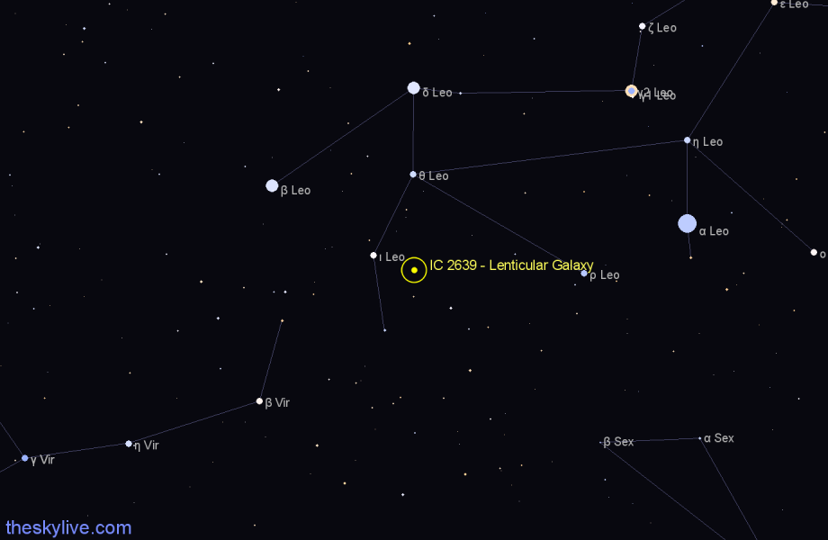 Finder chart IC 2639 - Lenticular Galaxy in Leo star