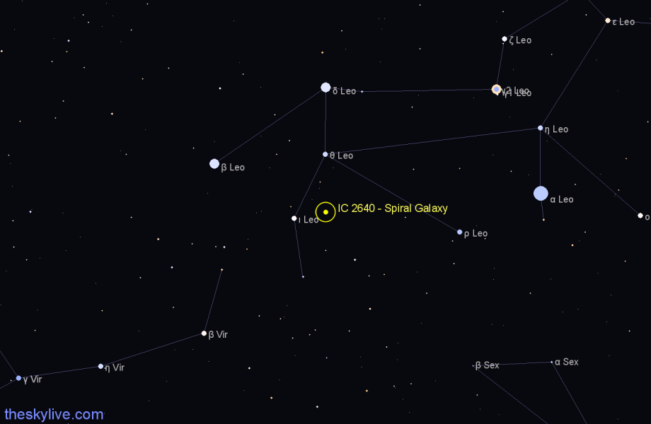 Finder chart IC 2640 - Spiral Galaxy in Leo star