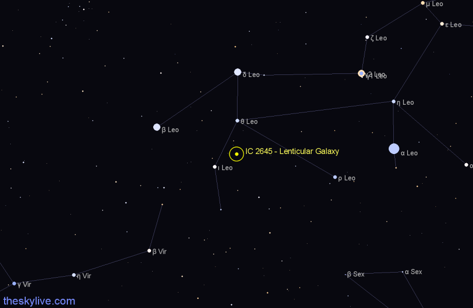 Finder chart IC 2645 - Lenticular Galaxy in Leo star