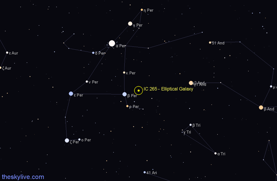 Finder chart IC 265 - Elliptical Galaxy in Perseus star