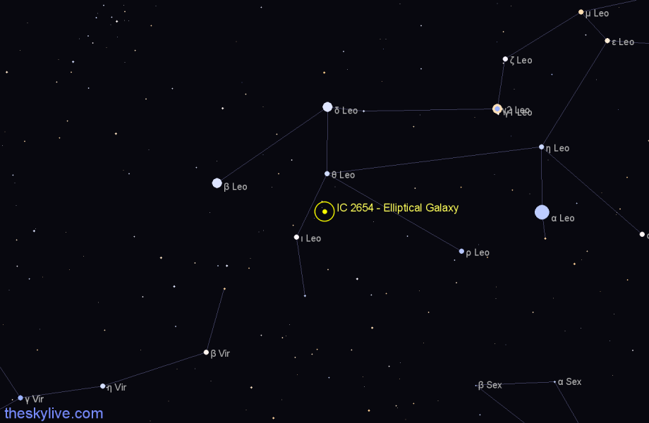 Finder chart IC 2654 - Elliptical Galaxy in Leo star