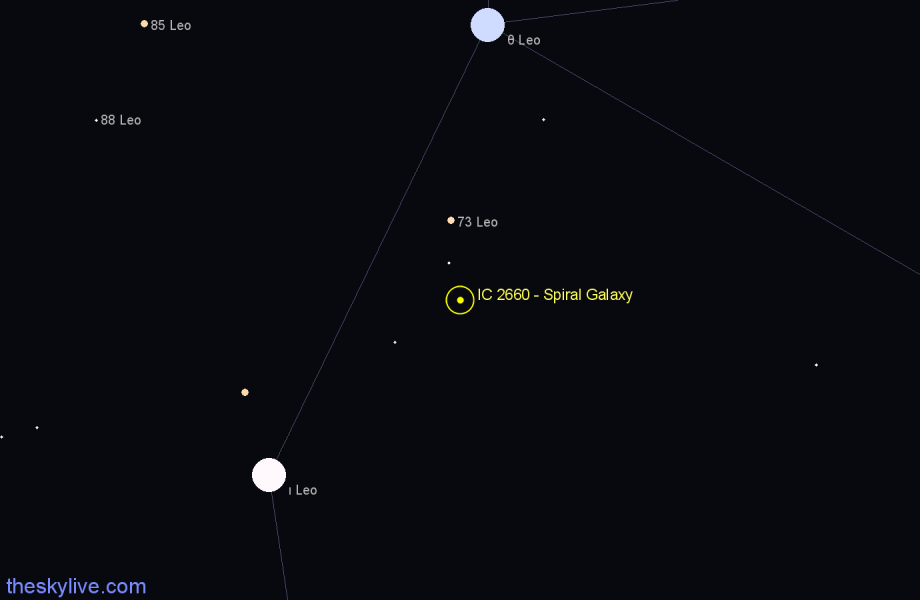 Finder chart IC 2660 - Spiral Galaxy in Leo star