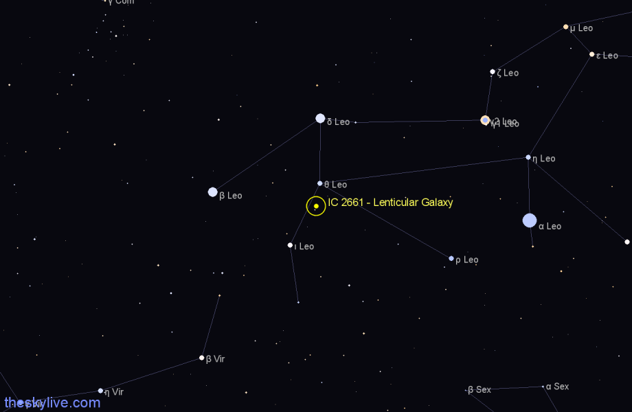 Finder chart IC 2661 - Lenticular Galaxy in Leo star