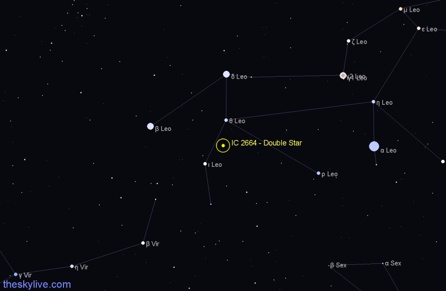 Finder chart IC 2664 - Double Star in Leo star