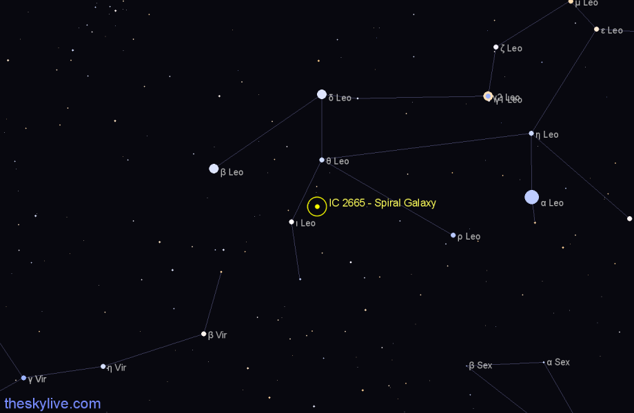 Finder chart IC 2665 - Spiral Galaxy in Leo star