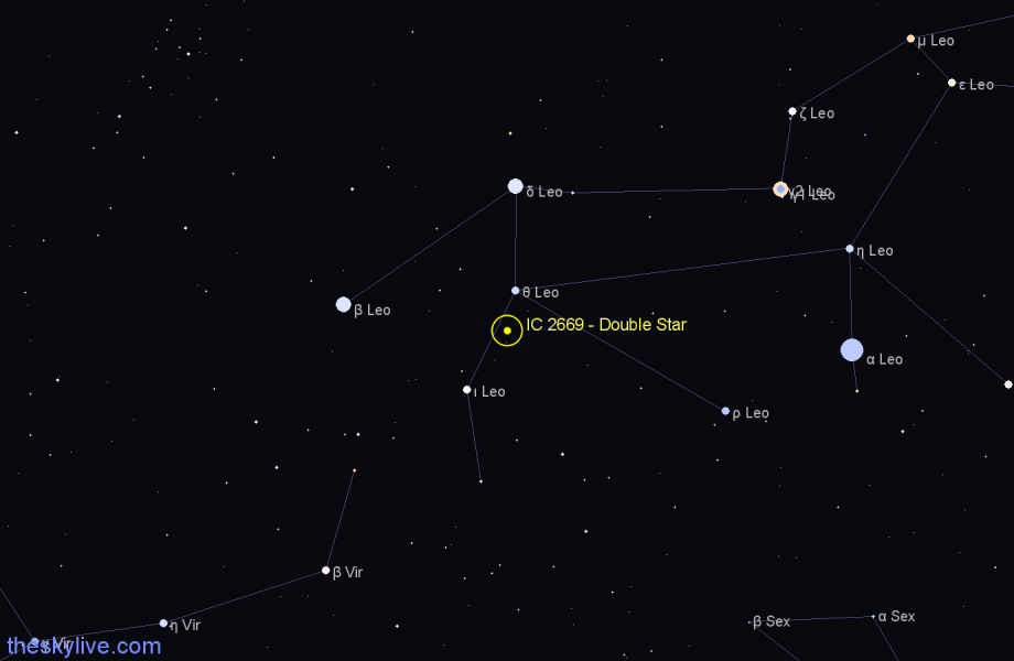 Finder chart IC 2669 - Double Star in Leo star