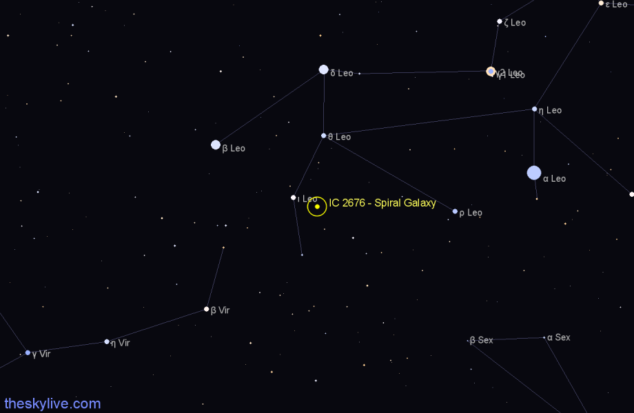 Finder chart IC 2676 - Spiral Galaxy in Leo star