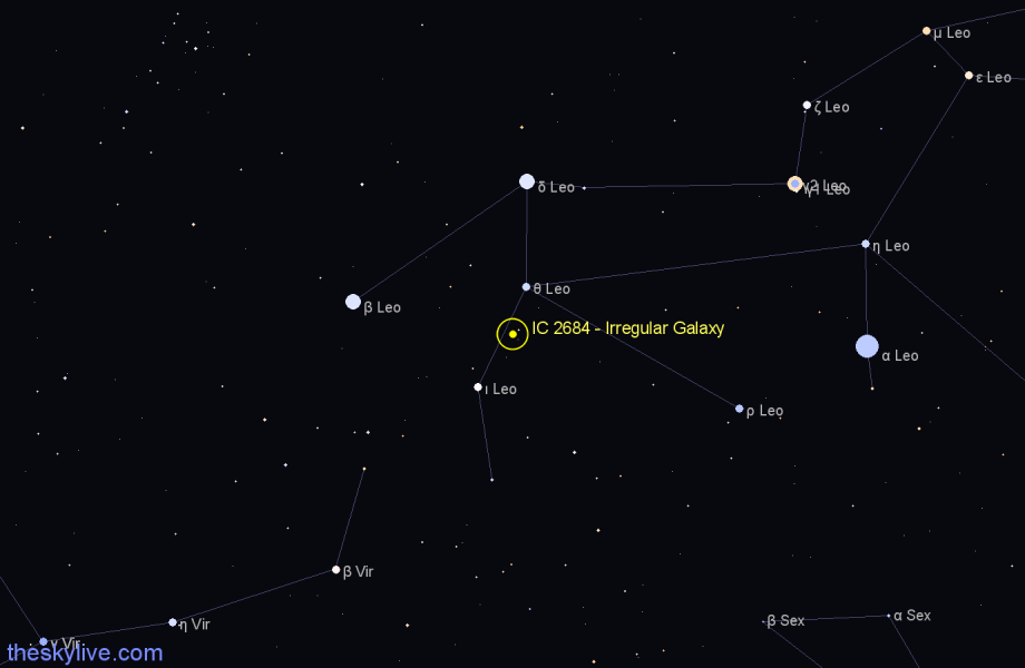 Finder chart IC 2684 - Irregular Galaxy in Leo star