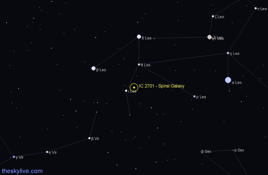 Finder chart IC 2701 - Spiral Galaxy in Leo star