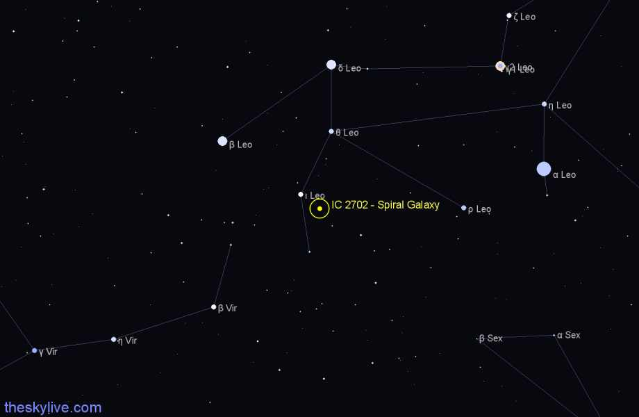 Finder chart IC 2702 - Spiral Galaxy in Leo star