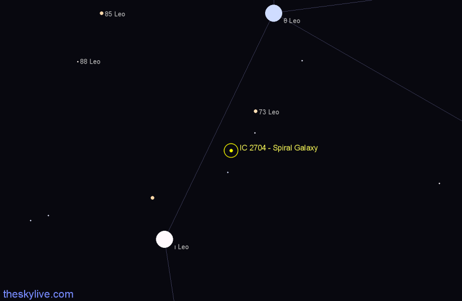 Finder chart IC 2704 - Spiral Galaxy in Leo star