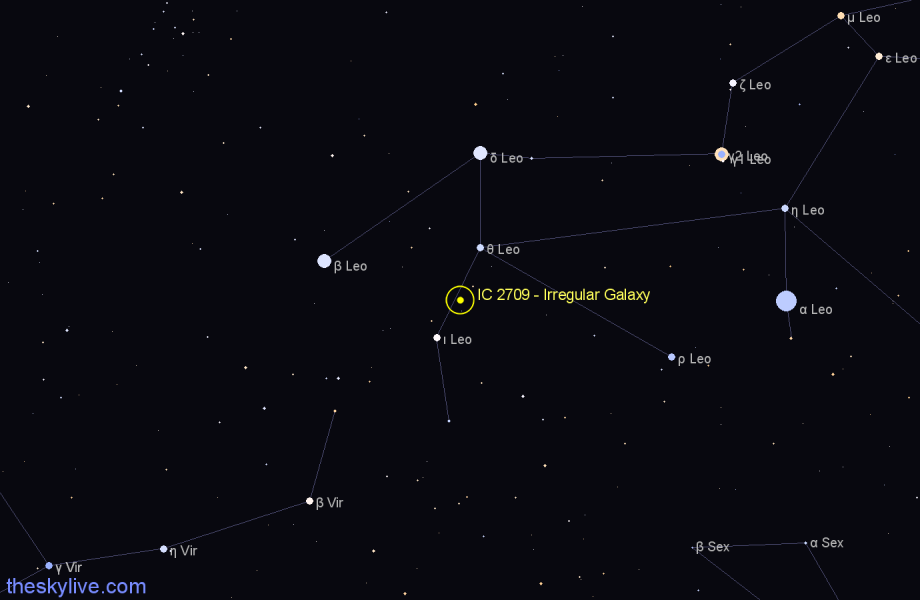 Finder chart IC 2709 - Irregular Galaxy in Leo star