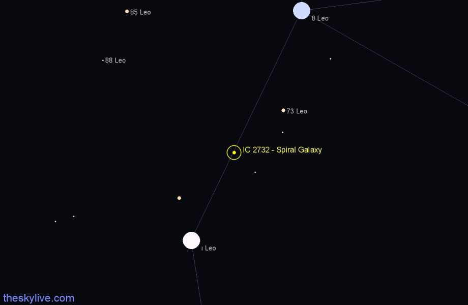 Finder chart IC 2732 - Spiral Galaxy in Leo star