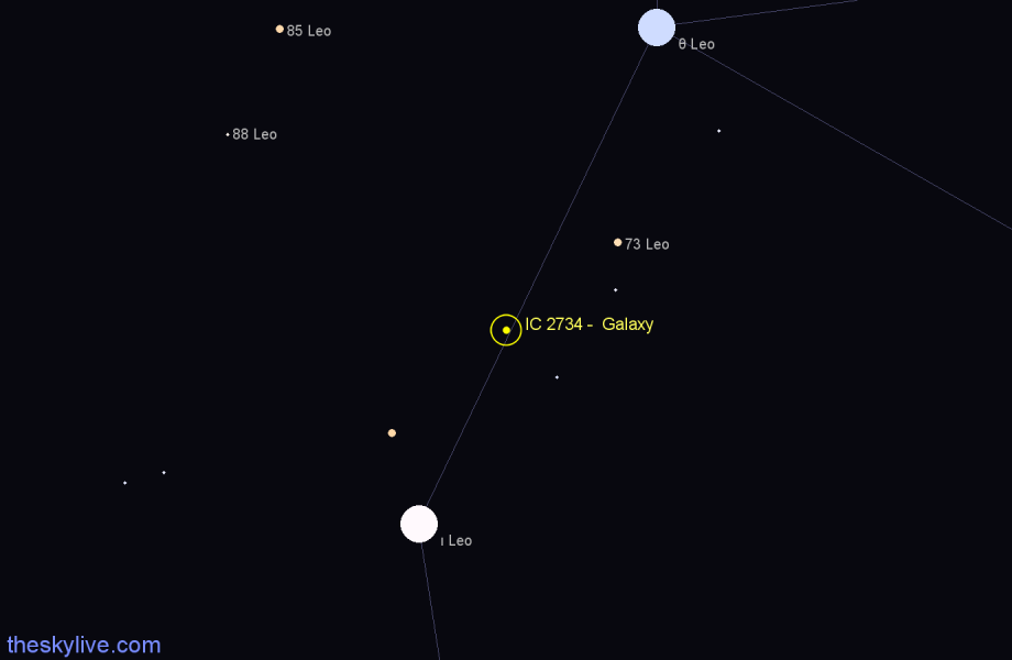 Finder chart IC 2734 - Galaxy in Leo star