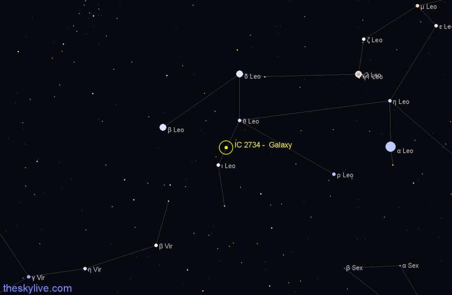 Finder chart IC 2734 -  Galaxy in Leo star