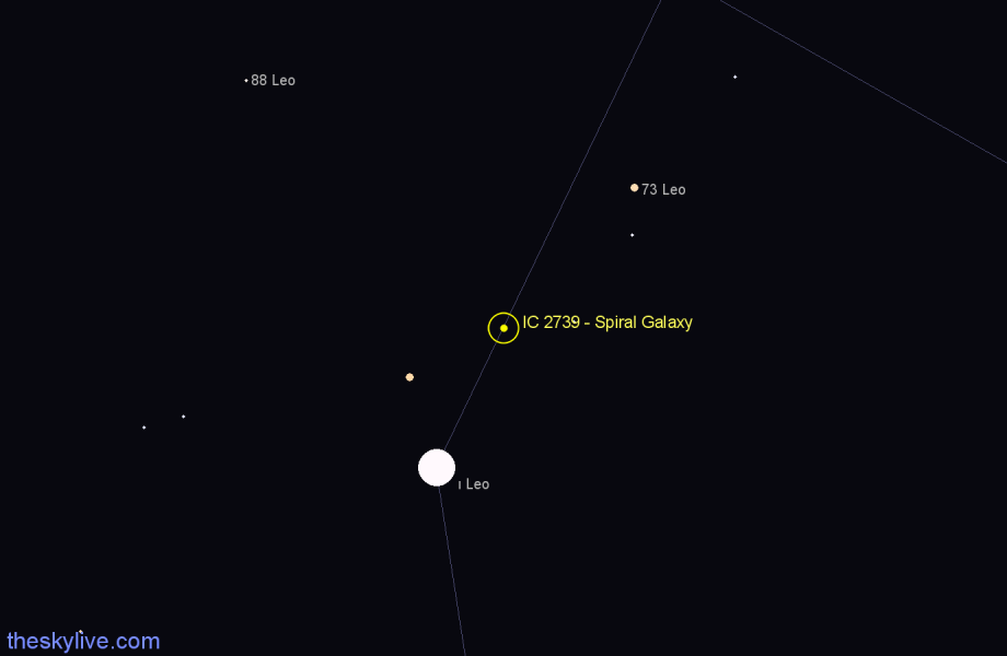 Finder chart IC 2739 - Spiral Galaxy in Leo star