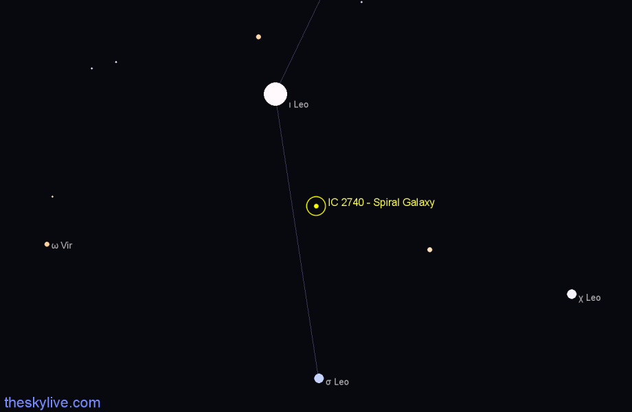 Finder chart IC 2740 - Spiral Galaxy in Leo star