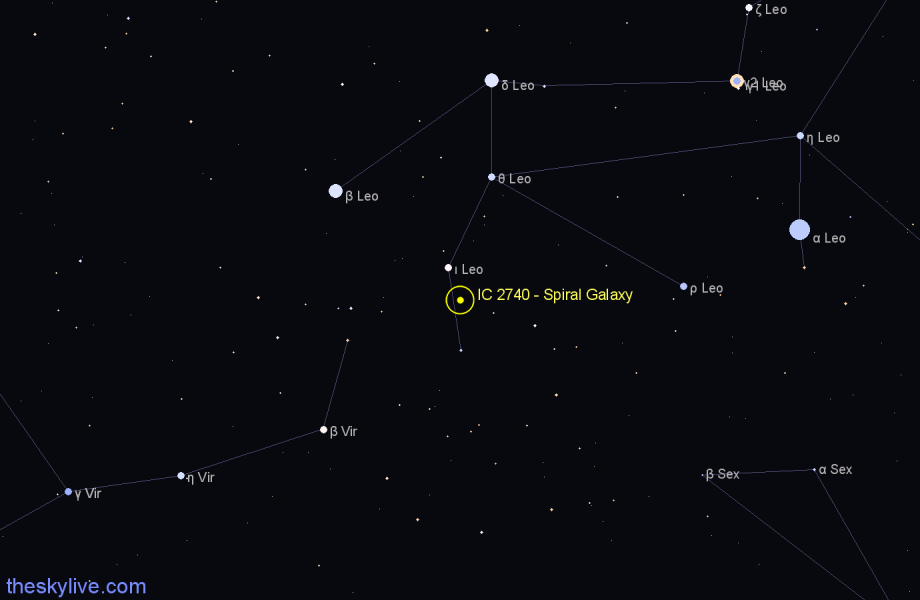 Finder chart IC 2740 - Spiral Galaxy in Leo star