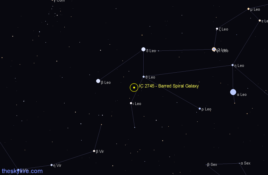 Finder chart IC 2745 - Barred Spiral Galaxy in Leo star