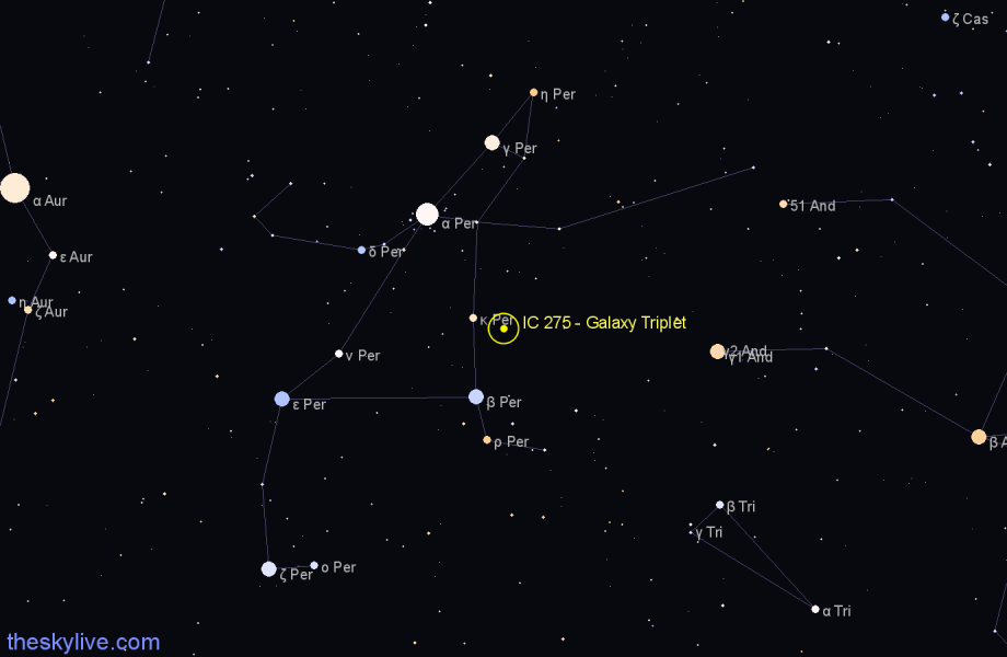 Finder chart IC 275 - Galaxy Triplet in Perseus star