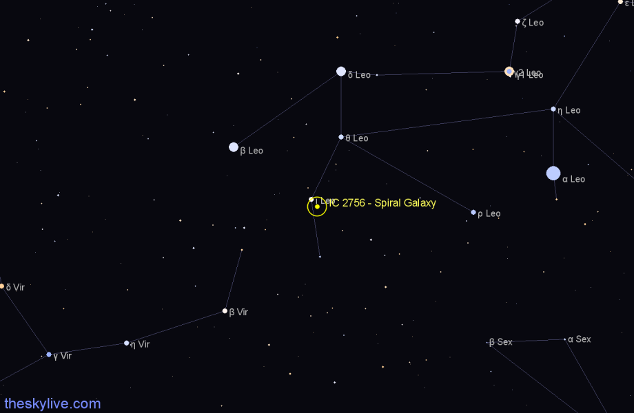 Finder chart IC 2756 - Spiral Galaxy in Leo star