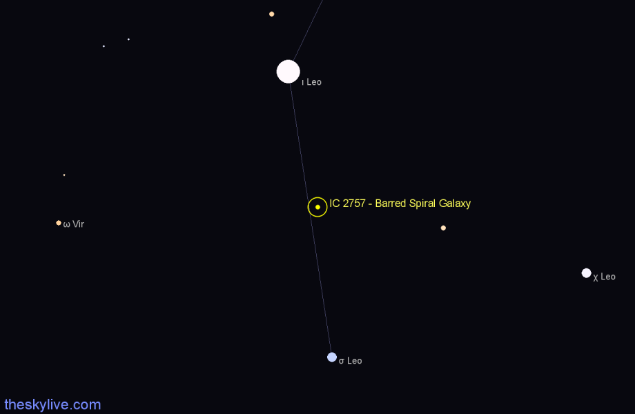 Finder chart IC 2757 - Barred Spiral Galaxy in Leo star