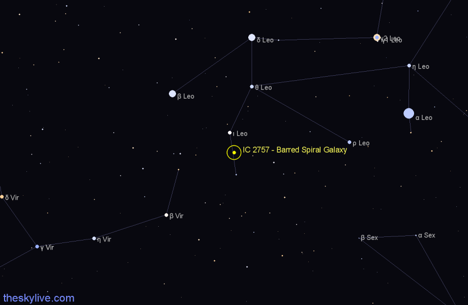 Finder chart IC 2757 - Barred Spiral Galaxy in Leo star