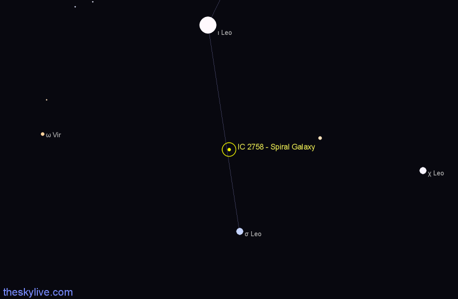 Finder chart IC 2758 - Spiral Galaxy in Leo star