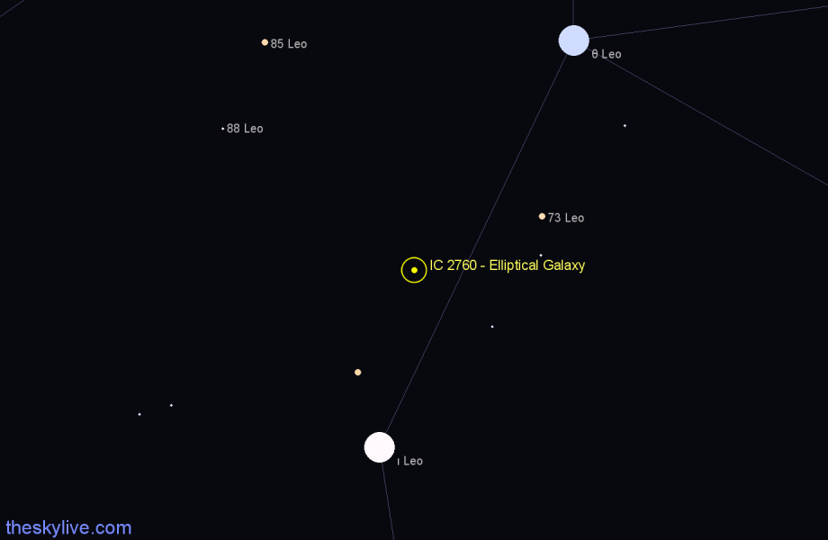 Finder chart IC 2760 - Elliptical Galaxy in Leo star