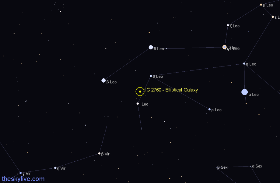 Finder chart IC 2760 - Elliptical Galaxy in Leo star