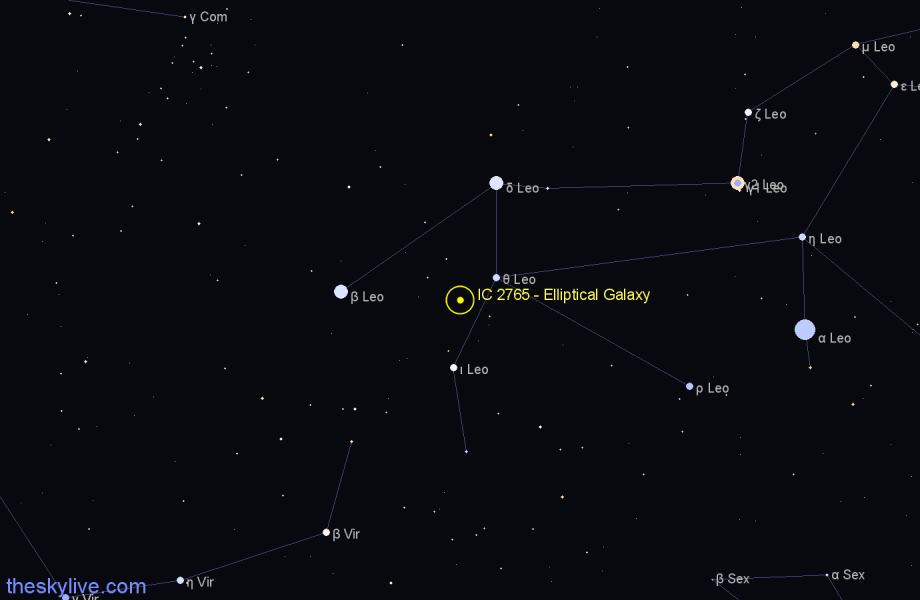 Finder chart IC 2765 - Elliptical Galaxy in Leo star