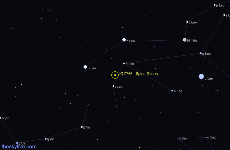 Finder chart IC 2766 - Spiral Galaxy in Leo star