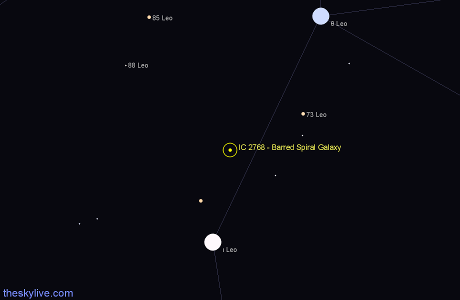 Finder chart IC 2768 - Barred Spiral Galaxy in Leo star