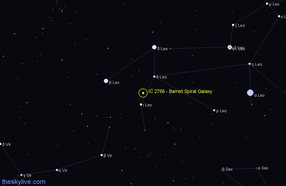 Finder chart IC 2768 - Barred Spiral Galaxy in Leo star