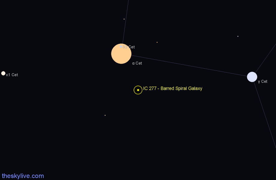 Finder chart IC 277 - Barred Spiral Galaxy in Cetus star