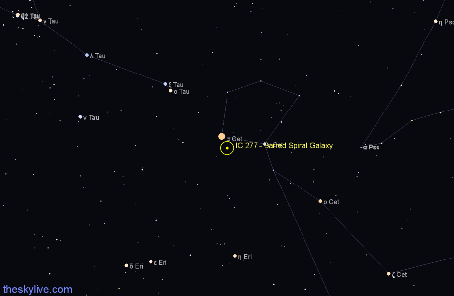 Finder chart IC 277 - Barred Spiral Galaxy in Cetus star