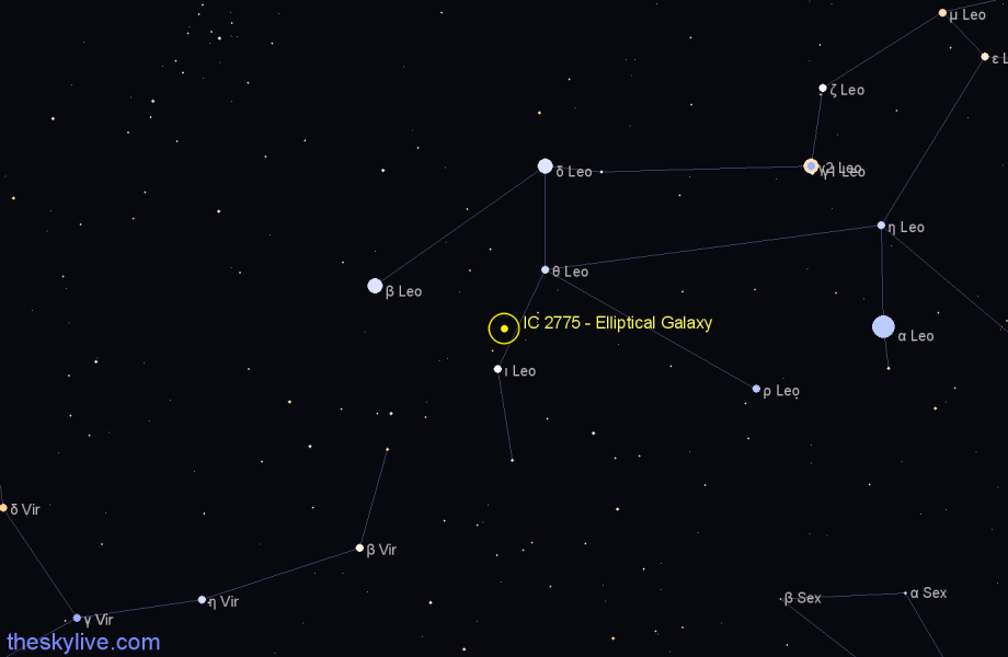 Finder chart IC 2775 - Elliptical Galaxy in Leo star